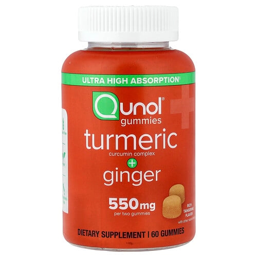 Qunol Turmeric Curcumin Complex Ginger Rich Tangerine 60 Gummies product image