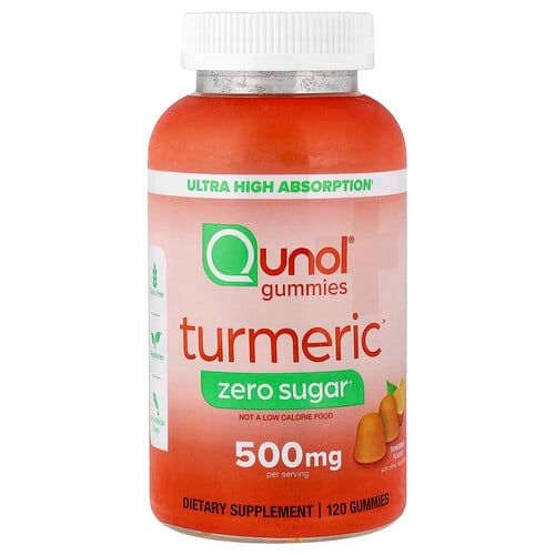 Qunol Turmeric Gummies Tangerine Zero Sugar 120 Gummies 250 Mg Per Gummy product image
