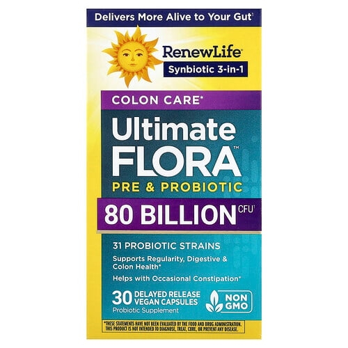 Renew Life Colon Care Ultimate Flora Pre Probiotic 30 Delayed Release Vegan Capsules product image