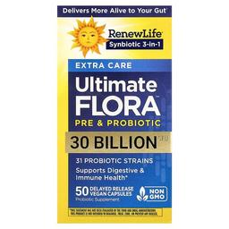 Renew Life Extra Care Ultimate Flora Pre Probiotic 50 Delayed Release Vegan Capsules