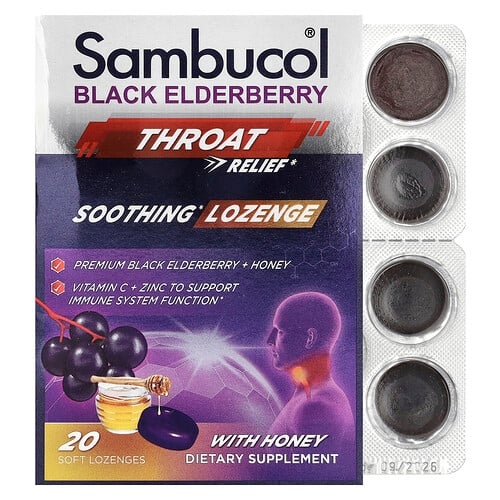Sambucol Black Elderberry Throat Relief Soothing Lozenge With Honey 20 Soft Lozenges product image