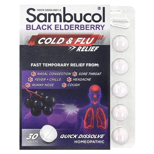 Sambucol Black Elderberry Cold Flu Relief 30 Tablets product image