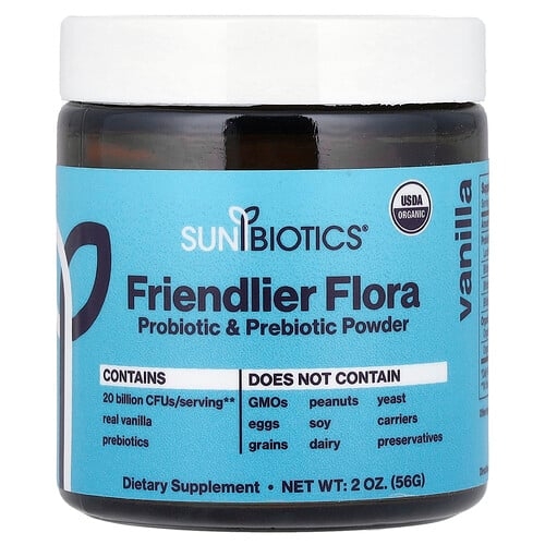 Sunbiotics Friendlier Flora Probiotic Prebiotic Powder Vanilla 2 Oz 56 G product image