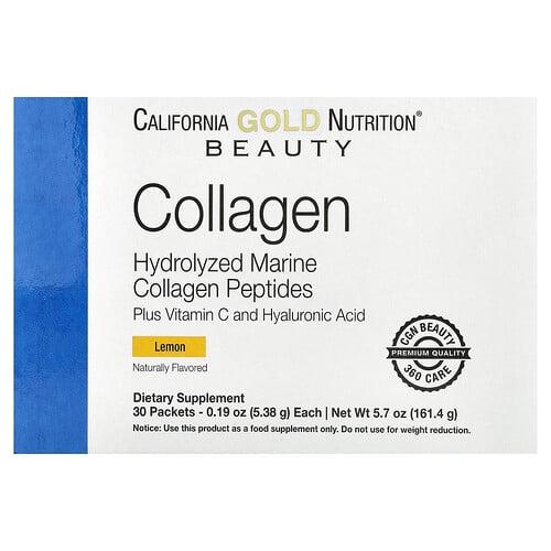 California Gold Nutrition Marine Collagen Peptides Plus Vitamin C And Hyaluronic Acid Lemon 30 Packets 0 19 Oz 5 38 G Each product image