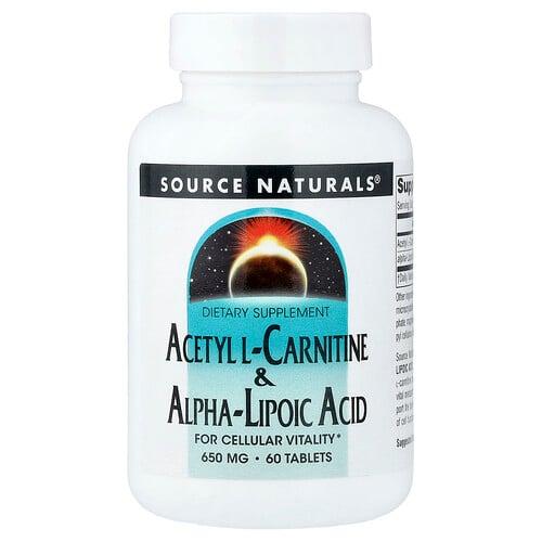 소스 네츄럴 Source Naturals, 아세틸 l-카르니틴 및 알파리포산, 60정 product image