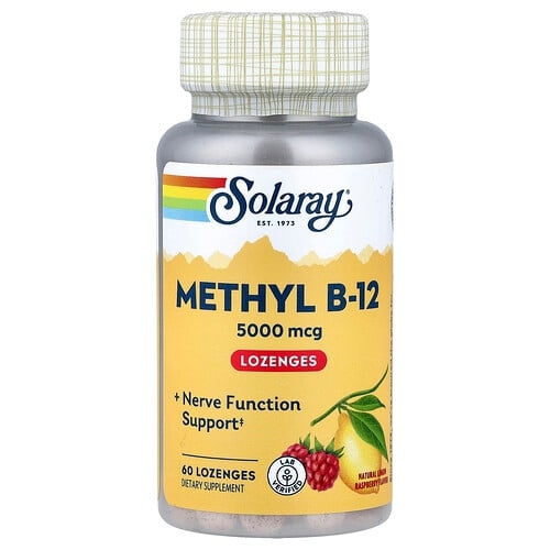 Solaray Methyl B 12 Lozenges Natural Lemon Raspberry 5 000 Mcg 60 Lozenges product image