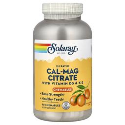 Solaray Cal Mag Citrate With Vitamin D3 K2 Natural Orange 90 Chewables