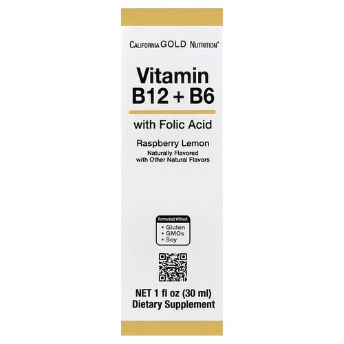 California Gold Nutrition Vitamin B12 As Cyanocobalamin With Vitamin B6 And Folic Acid Raspberry Lemon 1 Fl Oz 30 Ml product image