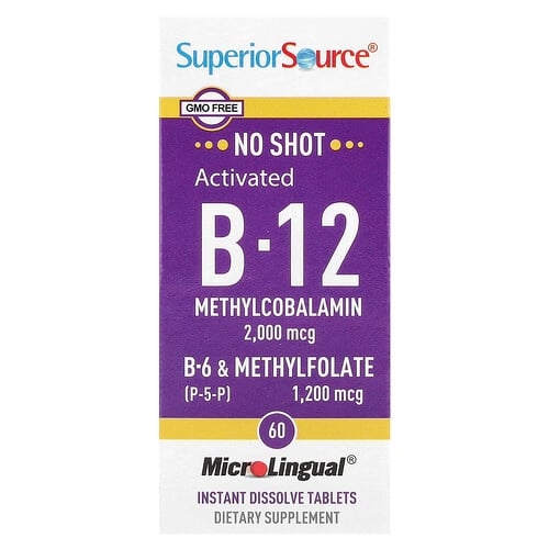Superior Source Activated B 12 Methylcobalamin B 6 P 5 P Methylfolate 60 Microlingual Instant Dissolve Tablets product image