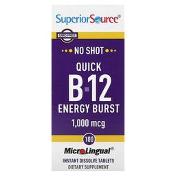 Superior Source Quick B 12 Energy Burst 1 000 Mcg 100 Microlingual Instant Dissolve Tablets