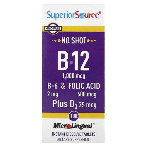 Superior Source B 12 B 6 Folic Acid Plus D3 100 Microlingual Instant Dissolve Tablets product image