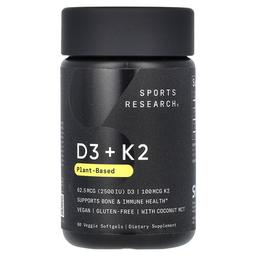 Sports Research D3 K2 Plant Based 62 5 Mcg 100 Mcg 60 Veggie Softgels