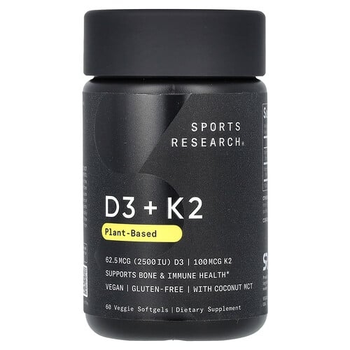 Sports Research D3 K2 Plant Based 62 5 Mcg 100 Mcg 60 Veggie Softgels product image