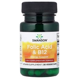 Swanson Vitamins Folic Acid B12 30 Veggie Caps