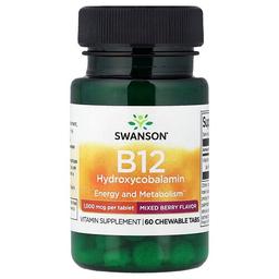 Swanson Vitamins B12 Hydroxycobalamin Mixed Berry 1 000 Mcg 60 Chewable Tabs