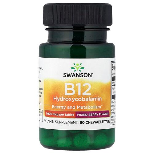 Swanson Vitamins B12 Hydroxycobalamin Mixed Berry 1 000 Mcg 60 Chewable Tabs product image