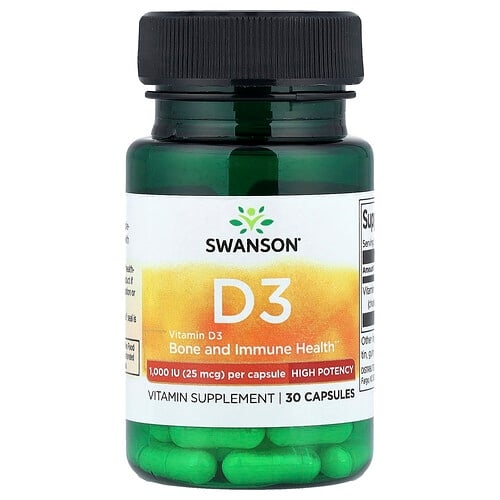 Swanson Vitamins Vitamin D3 High Potency 25 Mcg 1 000 Iu 30 Capsules product image