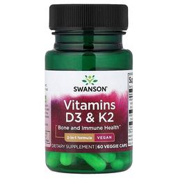 Swanson Vitamins Vitamins D3 K2 60 Veggie Caps