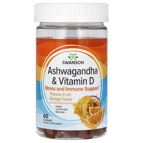 Swanson Vitamins Ashwagandha Vitamin D Passion Fruit Orange 60 Gummies product image