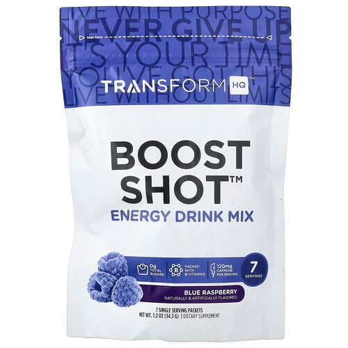 Transformhq Boost Shot Energy Drink Mix Blue Raspberry 7 Single Serve Packets 0 18 Oz 4 9 G Each product image