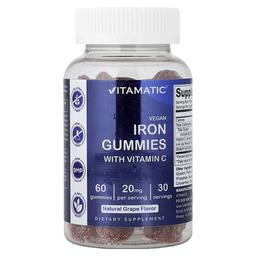 Vitamatic Vegan Iron Gummies With Vitamin C Natural Grape 60 Gummies