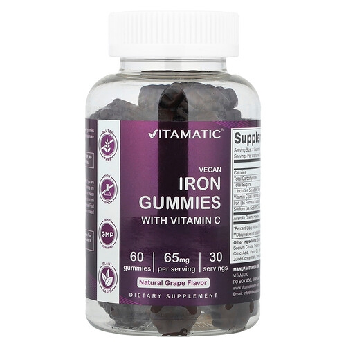 Vitamatic Vegan Iron Gummies With Vitamin C Natural Grape 60 Gummies product image