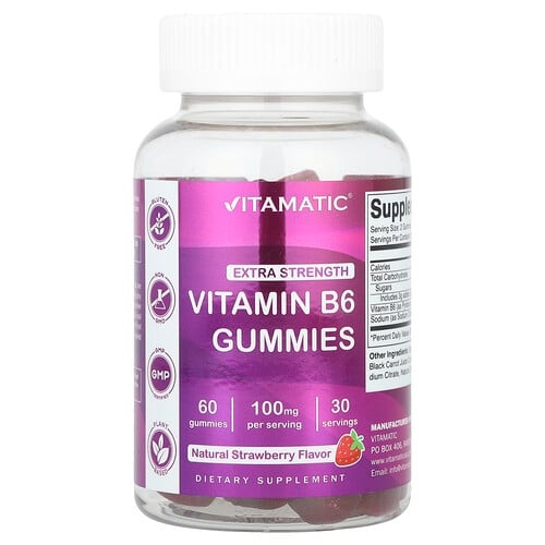 Vitamatic Vitamin B6 Natural Strawberry 60 Gummies 50 Mg Per Gummy product image