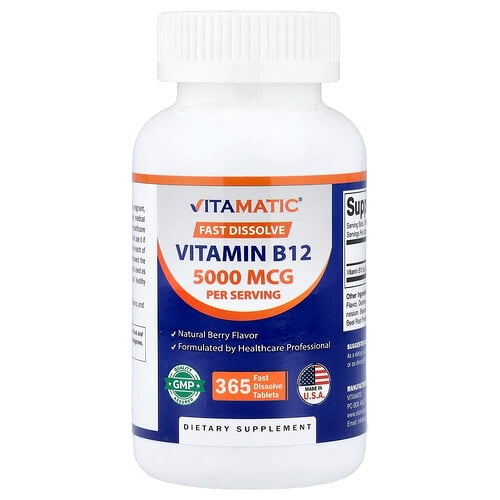 Vitamatic Vitamin B12 Natural Berry 365 Fast Dissolve Tablets 2 500 Mcg Per Tablet product image