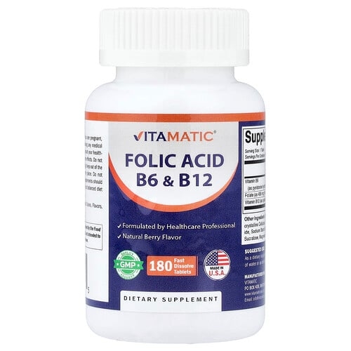 Vitamatic Folic Acid B6 B12 Natural Berry 180 Fast Dissolve Tablets product image