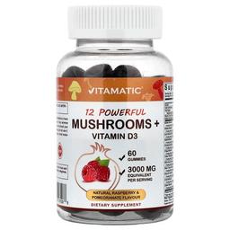 Vitamatic 12 Powerful Mushrooms Vitamin D3 Natural Raspberry Pomegranate 60 Gummies