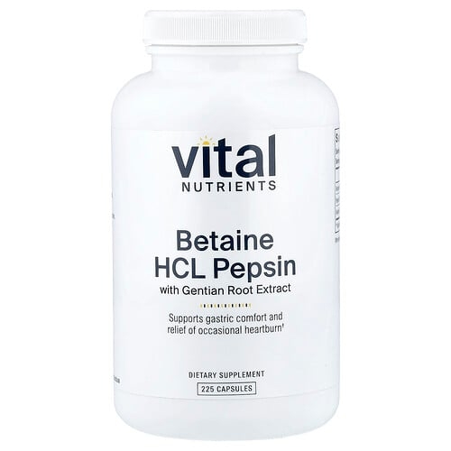Vital Nutrients Betaine Hcl Pepsin With Gentian Root Extract 225 Capsules product image