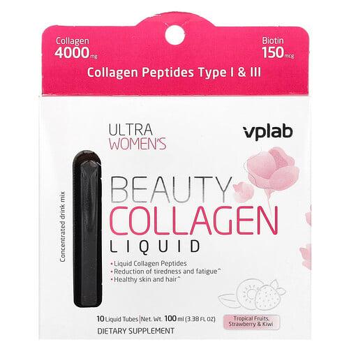 Vplab Ultra Women S Beauty Collagen Liquid Tropical Fruits Strawberry Kiwi 10 Liquid Tubes 3 38 Fl Oz 100 Ml product image