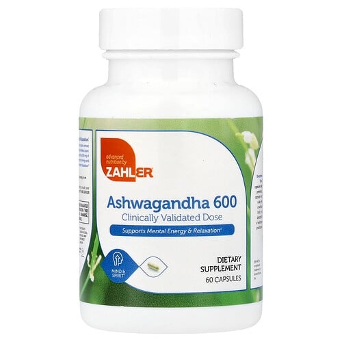 Zahler Ashwagandha 600 Clinically Validated Dose Supports Mental Energy Relaxation 60 Capsules 300 Mg Per Capsule product image