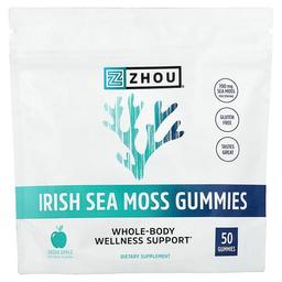 Zhou Nutrition Irish Sea Moss Gummies Green Apple 50 Gummies 350 Mg Per Gummy
